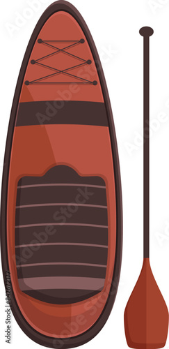 Red sup board with a single paddle for paddling, designed for riding on the water surface