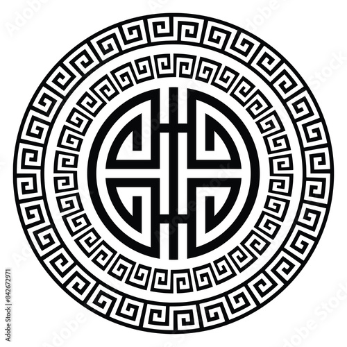 Vector round ethnic element, circular Mongolian national ornament, decorative design templates, isolated on white background	