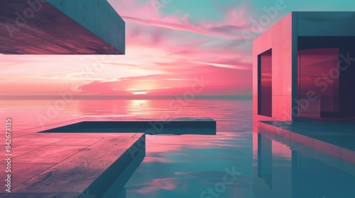 Minimalistic Abstract Architecture Desktop Wallpaper  Geometric Shapes  Monochromatic color  Modern Simplicity  landscape design  banner design  brochure  pattern design  web  wallpaper  background te