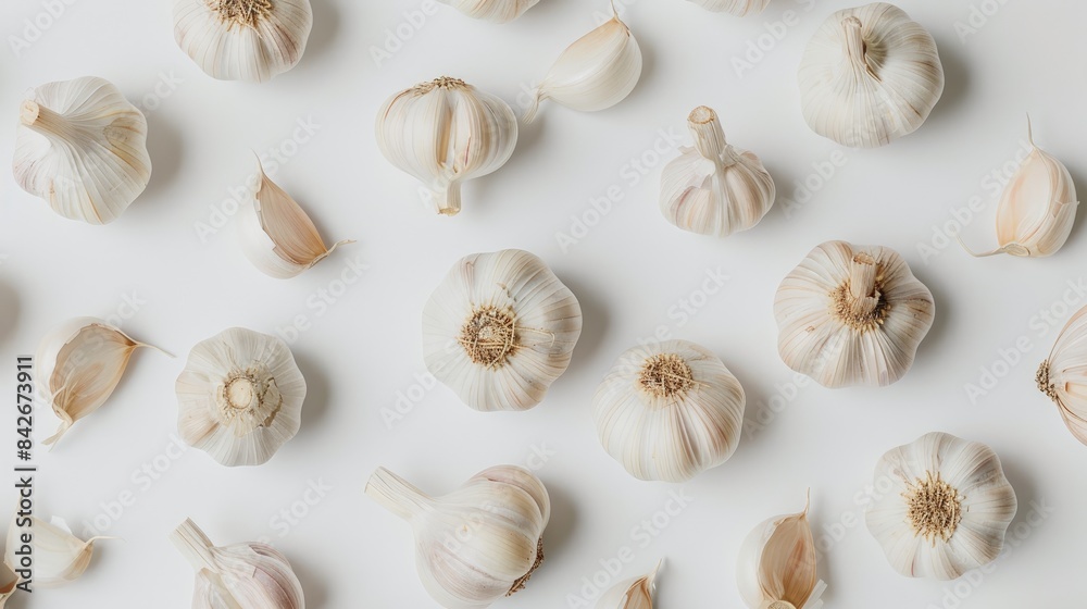 A detailed photograph of garlic against a white backdrop A detailed photograph of garlic against a white backdrop