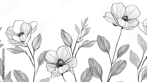 vector set of delicate flowers and leaves line art  with a simple design  clipart isolated on a white background generated with AI
