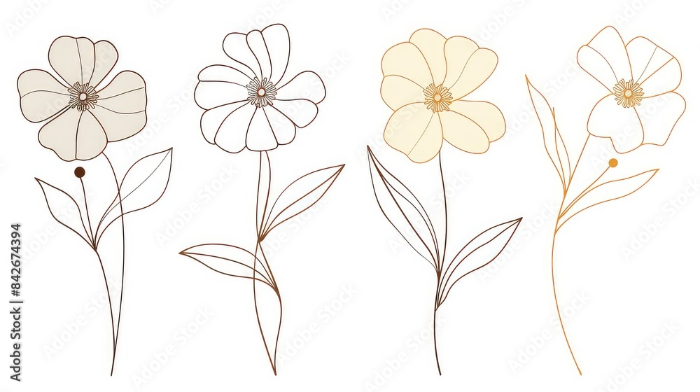 simple line art, clipart set simple flower outlines isolated on white background generated with AI simple line art, clipart set simple flower outlines isolated on white background generated with AI