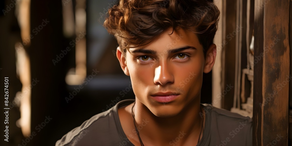 Portrait of a charming Latino male model with a youthful appearance. Concept Portrait Photography, Latino Model, Youthful Appearance, Charming Pose, Professional Photoshoot Portrait of a charming Latino male model with a youthful appearance. Concept Portrait Photography, Latino Model, Youthful Appearance, Charming Pose, Professional Photoshoot
