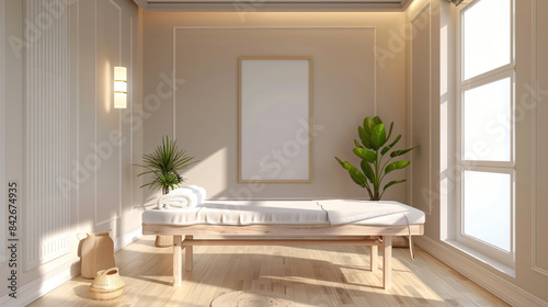 Stylish room interior with massage table in spa salon © Black