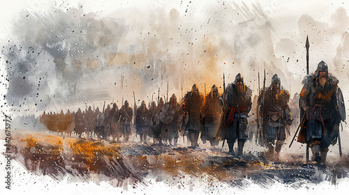 Viking warriors marching to conquer generated by AI. photo