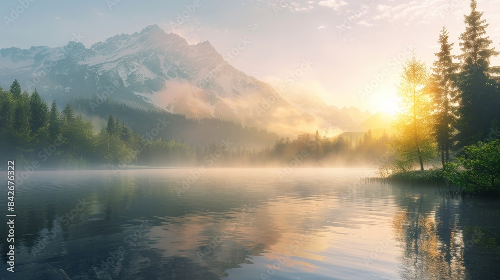 Fototapeta premium Serene mountain lake at sunrise