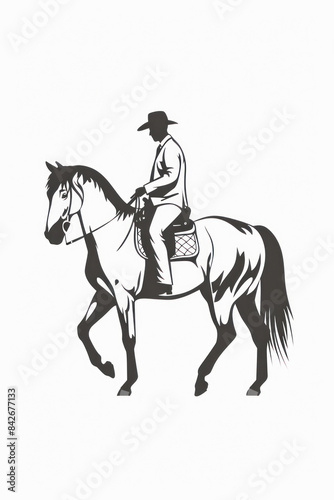 A man wearing a cowboy hat is riding a horse while participating in equestrian activities