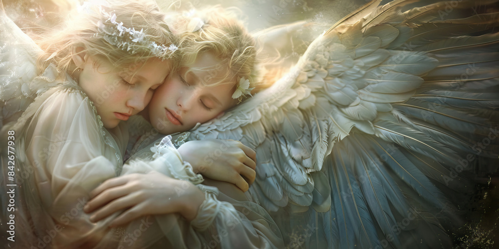 Ethereal Embrace Angels Wrapped in the Wings of Compassion Angels