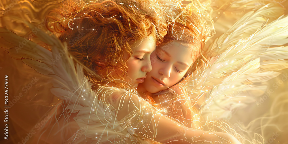 Ethereal Embrace Angels Wrapped in the Wings of Compassion Angels