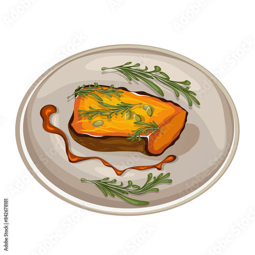 image of a dish of baked vegetables, ready to be served. EPS 10