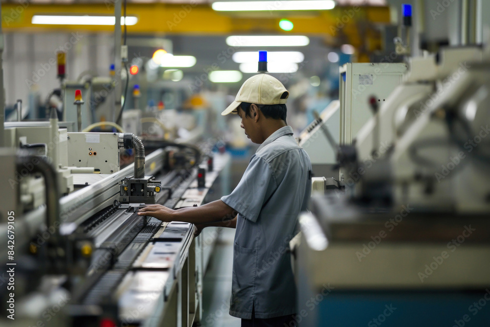 Fototapeta premium Worker operating machinery in factory