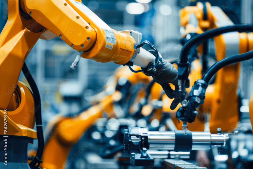 Industrial robot arm in manufacturing plant