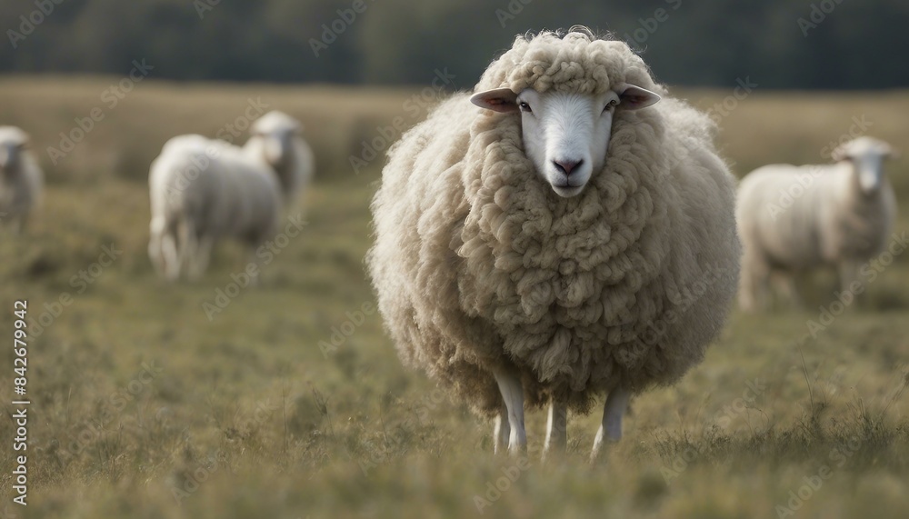 A lone fluffy sheep standing in a grassy area with some rocks surrounding it. The sheep appears surprised or curious as something catches its attention in the distance. A lone fluffy sheep standing in a grassy area with some rocks surrounding it. The sheep appears surprised or curious as something catches its attention in the distance.