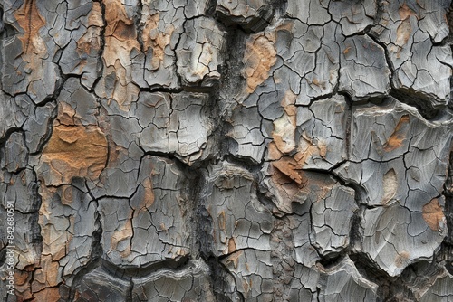 Nature's artwork etched in aged wood, macro shot of tree bark, rich textures and earthy tones, timeless and organic, visually captivating. © Kanisorn
