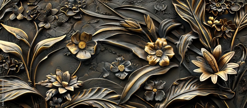 flora background engrave on a woodden board. Flower wallpaper. AI generated illustration flora background engrave on a woodden board. Flower wallpaper. AI generated illustration