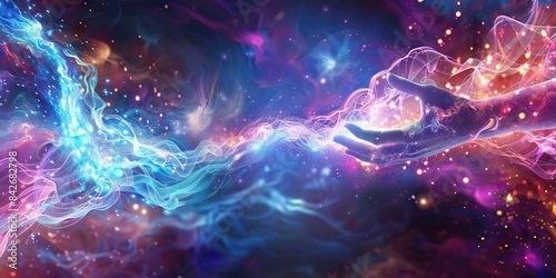 Divine Connection: Spirits Linked by Threads of Light - Spirits connected by shimmering threads of light, their bond unbreakable and everlasting, illustrating the eternal nature of heavenly love