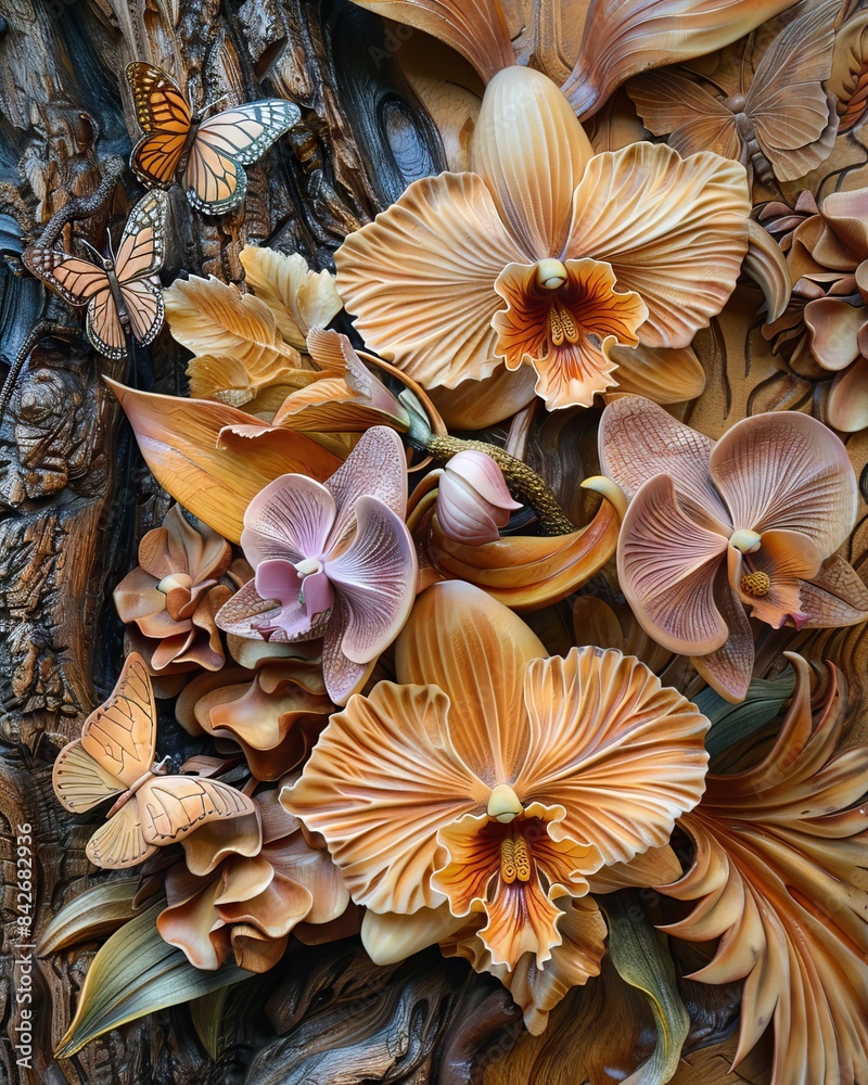 Elegant and beautiful floral background in Baroque style. Abstract retro decorative flower and plants art design. Digital illustration. Flower wallpaper. Mural. Wall art. AI generated illustration Elegant and beautiful floral background in Baroque style. Abstract retro decorative flower and plants art design. Digital illustration. Flower wallpaper. Mural. Wall art. AI generated illustration