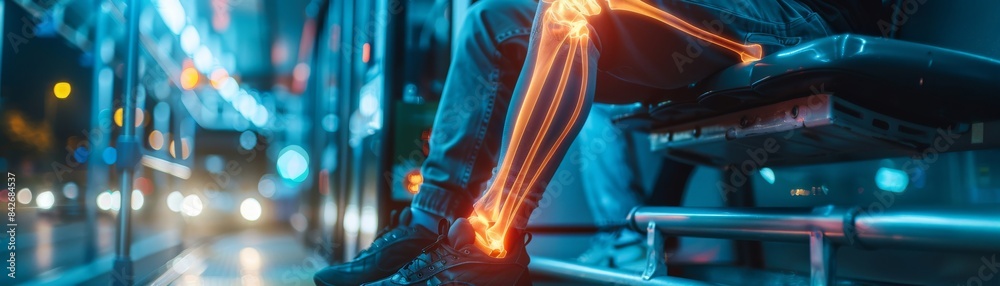 Shin pain men bus driver uniform sitting with pain highlighted in the ...