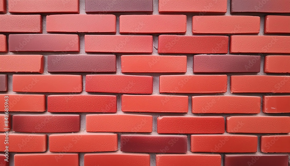 Obraz premium A vibrant and colorful brick wall pattern featuring various shades of red and orange. The orderly arrangement and rich textures create a visually striking and dynamic design.