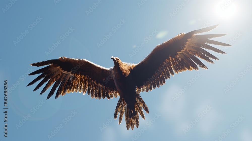 Obraz premium A powerful eagle soaring through a clear blue sky.