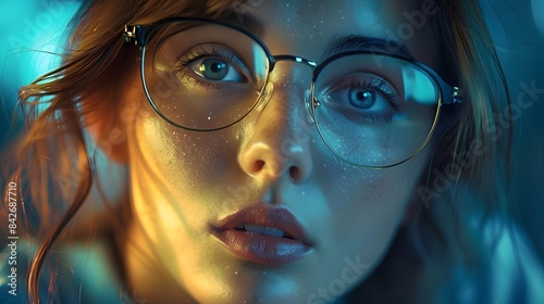 Thoughtful Young Woman Wearing Stylish Glasses Contemplating with Pensive Gaze