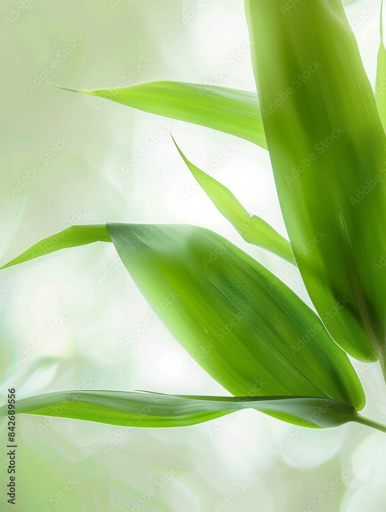 Fototapeta premium 2 pieces of bamboo leaves, macro, super clear, real 