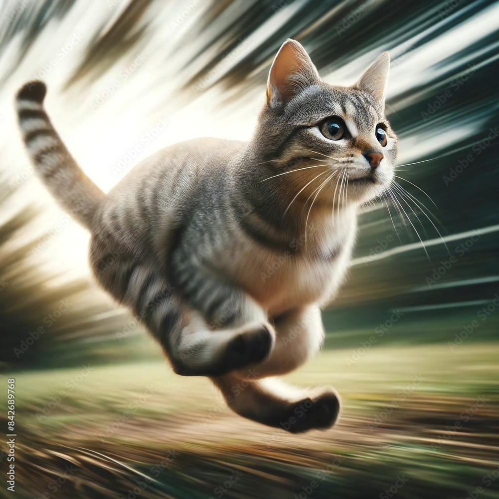Naklejka premium 走る猫[GenerativeAI]