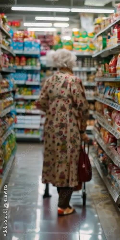 Elderly woman shopping in a supermarket 4K Video Elderly woman shopping in a supermarket 4K Video