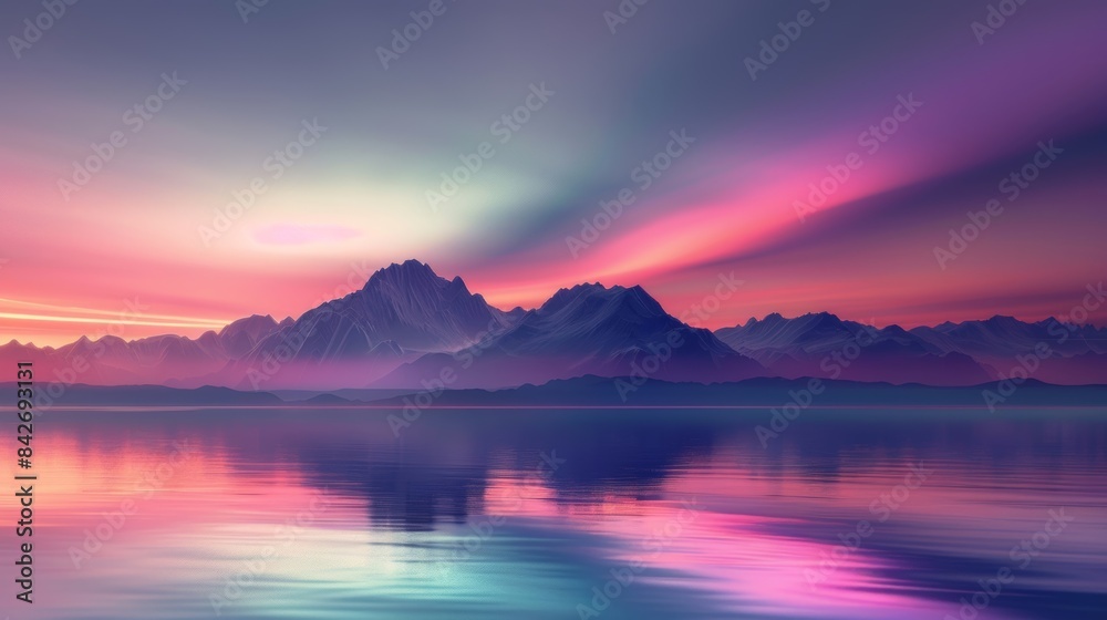 An aweinspiring vision of towering mountains peeking through a layer of iridescent stratospheric clouds.