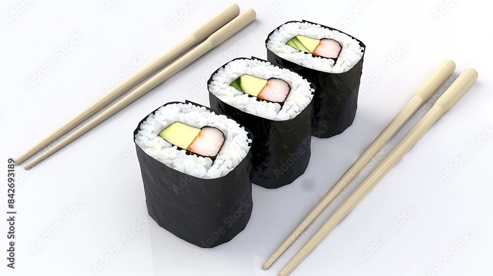 Sushi Rolls Japanese foods maki makizushi on white background Perfect for using in food commercial menu poster design : Generative AI