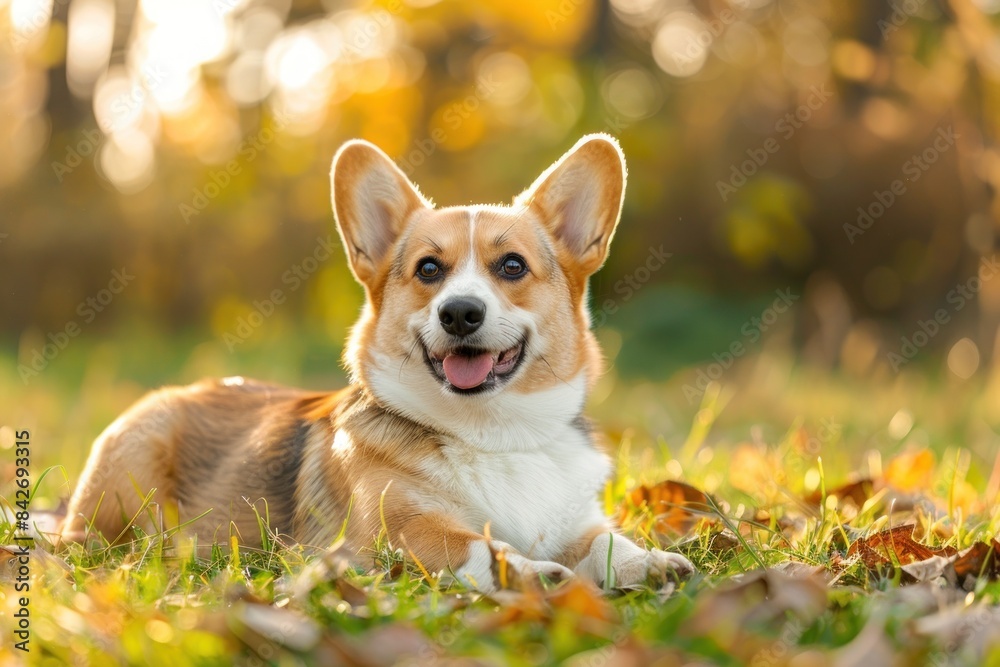 Smiling Corgi in Autumn Scenery Smiling Corgi in Autumn Scenery