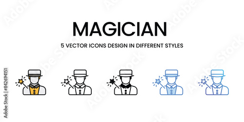 Magician icons vector set stock illustration.