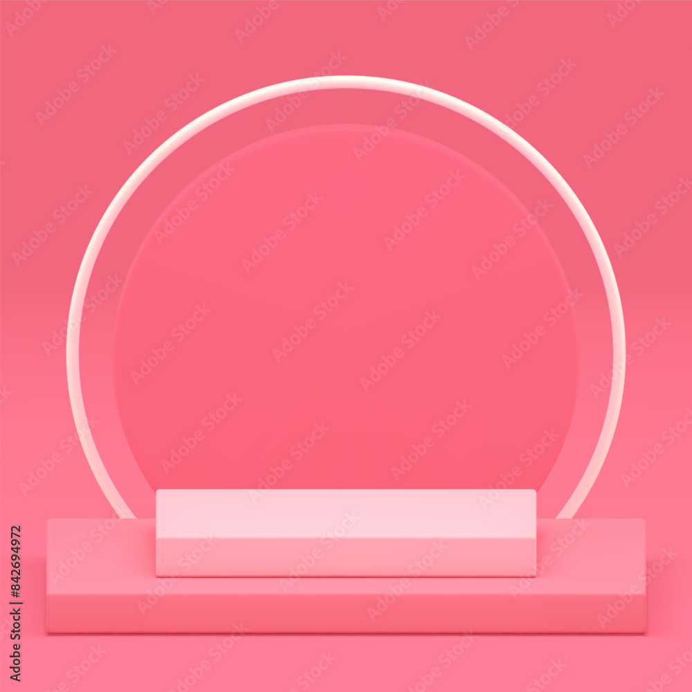 3d podium squared step pedestal pink geometric display realistic vector illustration