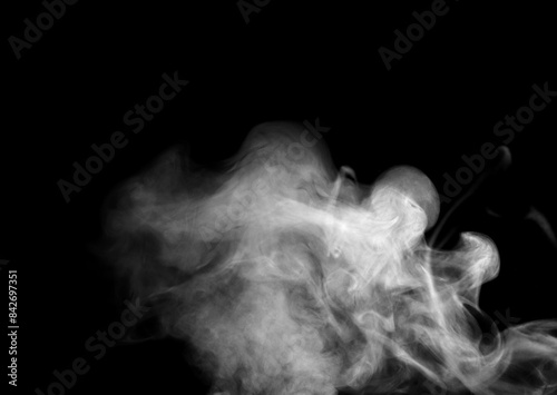 Collection of animated white smoke on black background. Smoke clouds. Isolated abstract lines.