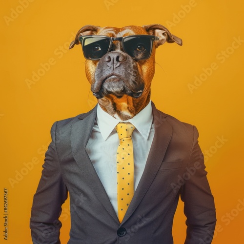 Dog head on human body in business suit © Oksana