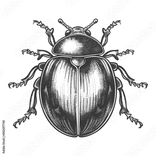 Engraved beetle illustration, vintage entomology detail, isolated.