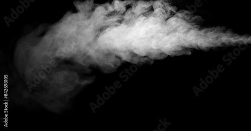 Collection of animated white smoke on black background. Smoke clouds. Isolated abstract lines.