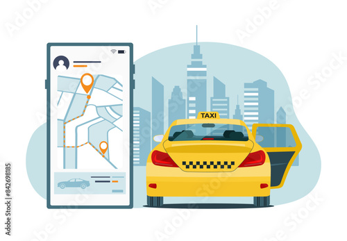 Concept illustration of online taxi service. Vector illustration.