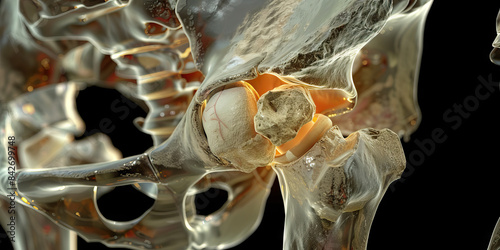 Acetabular Fracture: The Hip Pain and Difficulty Moving the Leg - Imagine a person with a highlighted acetabulum, experiencing hip pain and difficulty moving the affected leg photo