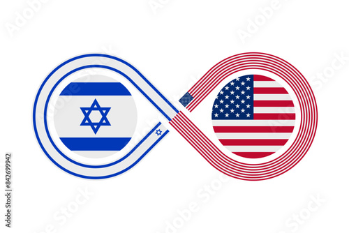 unity concept. israel and united states flags. hebrew and american english language translation icon. vector illustration isolated on white background