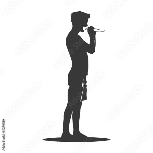 Silhouette: Man on Surfboard Tooting a Trumpet.