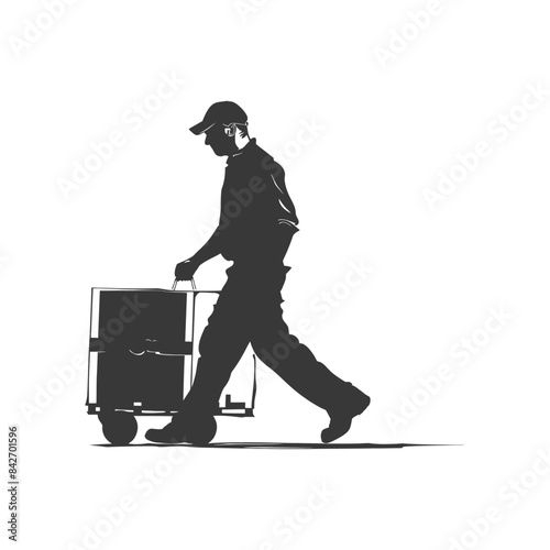 Silhouetted Delivery Man: Carting Package in Motion.