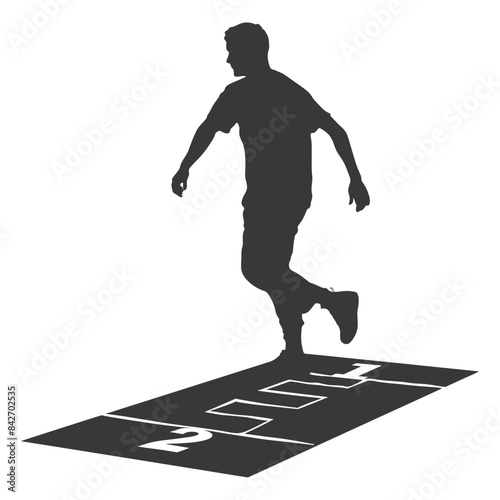 Hopscotch Silhouette: Boy Playing, Childhood Fun, Black & White Isolated.