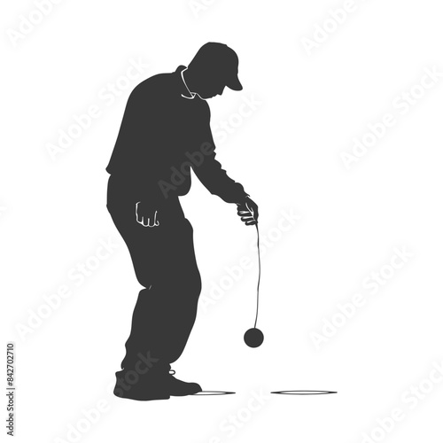 Silhouette of a Man Using a Pendulum Dowsing Rod to Locate Water.