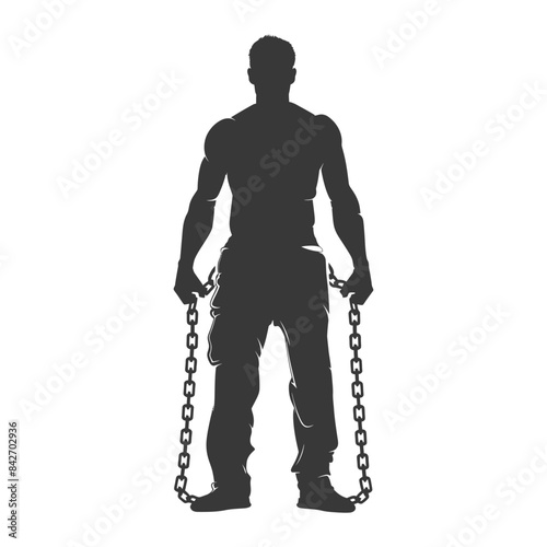 Chained Laborer Silhouette: Powerful Figure Holding Heavy Chains, Industrial Strength.
