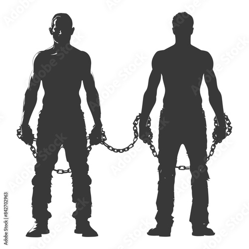 Chained Silhouettes: Two Men, Bound, Power, and Restriction.