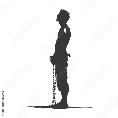 Chained Silhouette: Prisoner with Upward Gaze, Seeking Freedom.