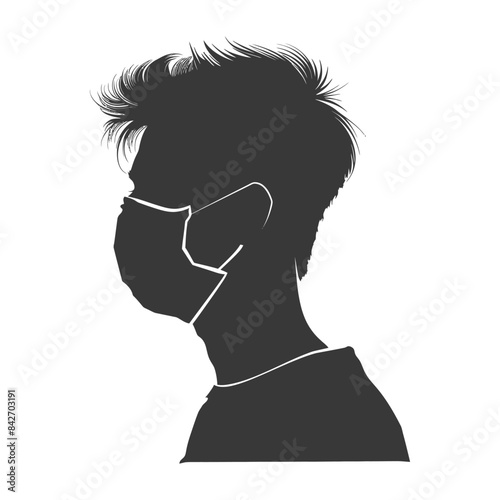Masked Silhouette: Edgy Hairstyle, Virus Protection, Dark Outline.