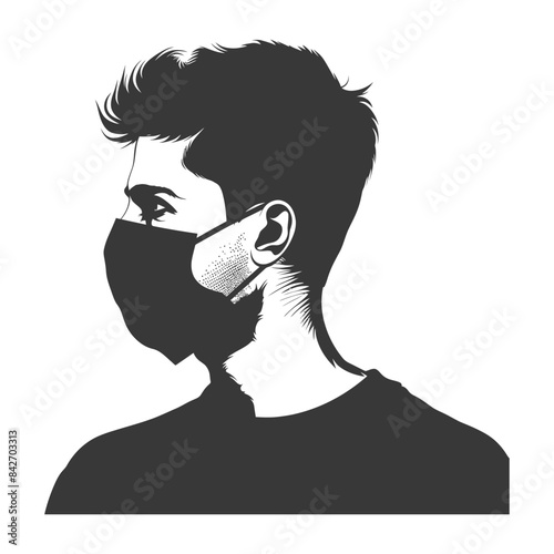 Masked Man: Angular Ink Drawing, Side Profile, Pandemic Portrait.