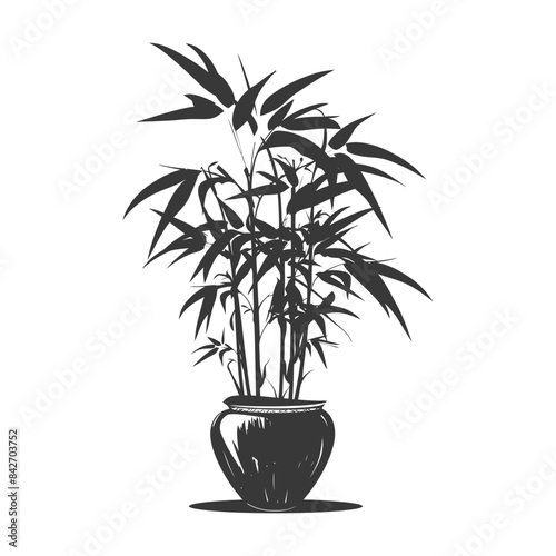 silhouette ornamental plants in pot full body black color only